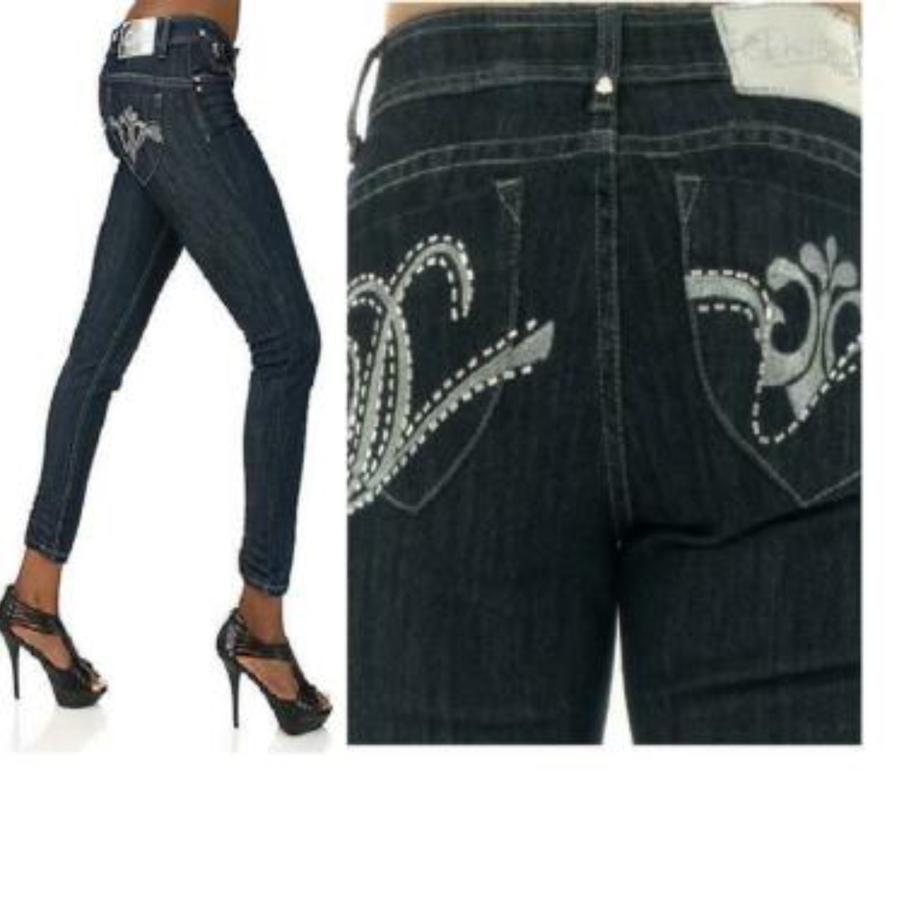 NEW Y2K Dereon Beyonce Studded stretch Denim Cropped Capri Jeans 7 /8